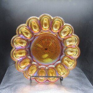Vintage Carnival Glass Devilled Egg Platter.  11" in Diameter.